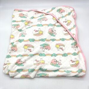 Vintage Carters Hooded Baby Towel Bunny Stroller Rainbow Pink Trim 100% Cotton